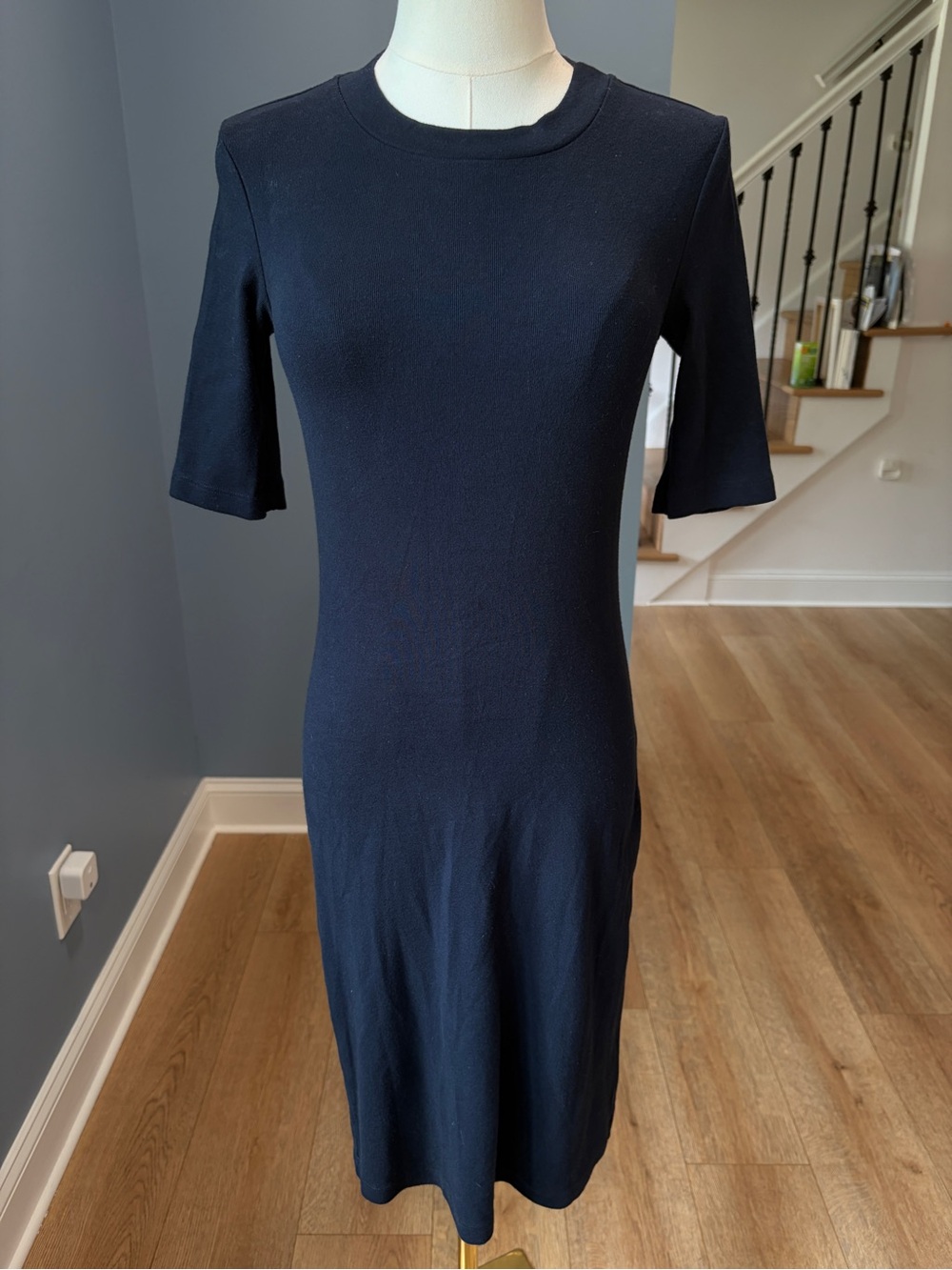 Stateside Navy Blue Cotton Stretch Midi T-Shirt Dress XS Made in USA